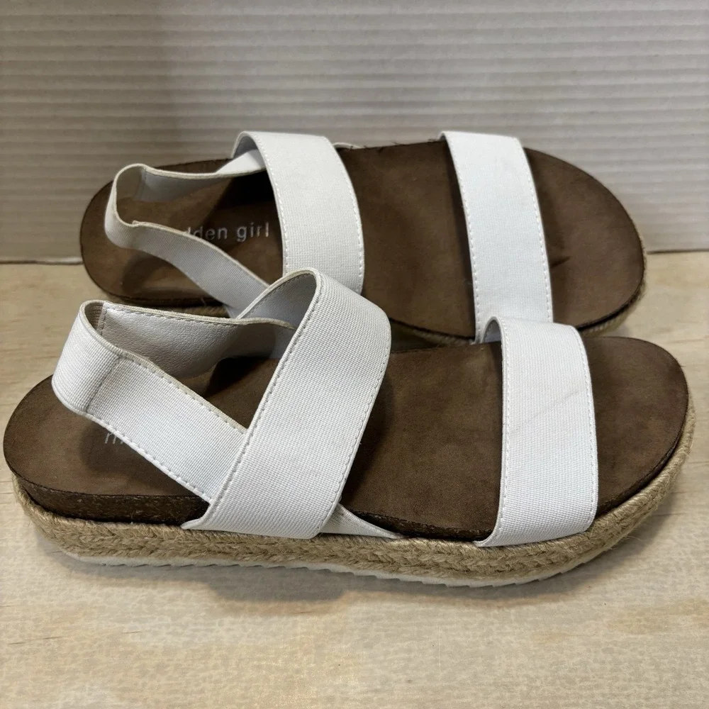 Madden Girl Women's Bowie Espadrille Sandal White 7M Flat Platform Elastic Back